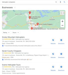 Helicopter Companies Google Search Displaying Local Google Maps Table